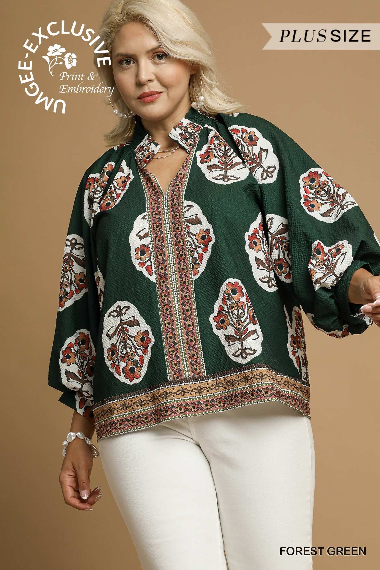 PLUS Umgee Forest Haven Boho Floral Tunic