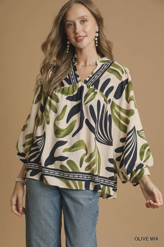 Umgee Boho Leaf Print Blouse – Relaxed & Flowing Tops
