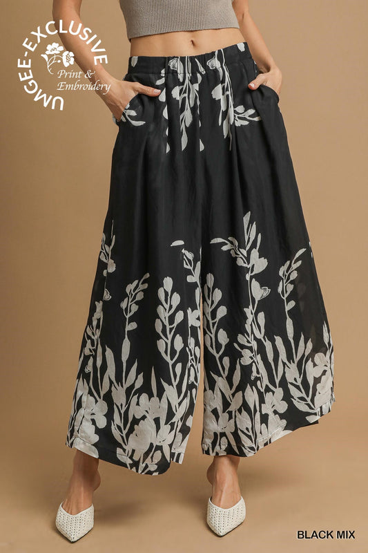 Umgee Eucalyptus Wide-Leg Pants – Boho Print Relaxed Fit Pants