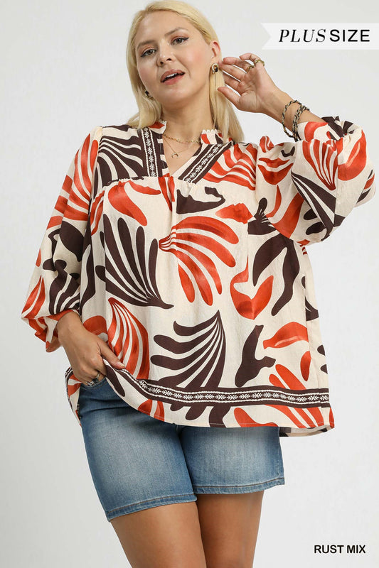 PLUS Umgee Boho Lead Print Blouse - Relaxed & Flowing Tops
