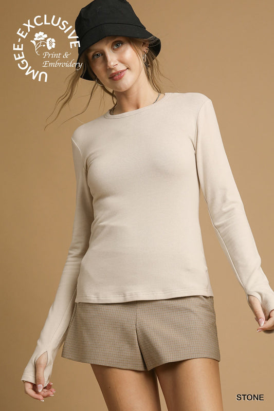 Umgee Basic Fitted Long Sleeve Crew Neck Tee – Super Soft Long Sleeve Top