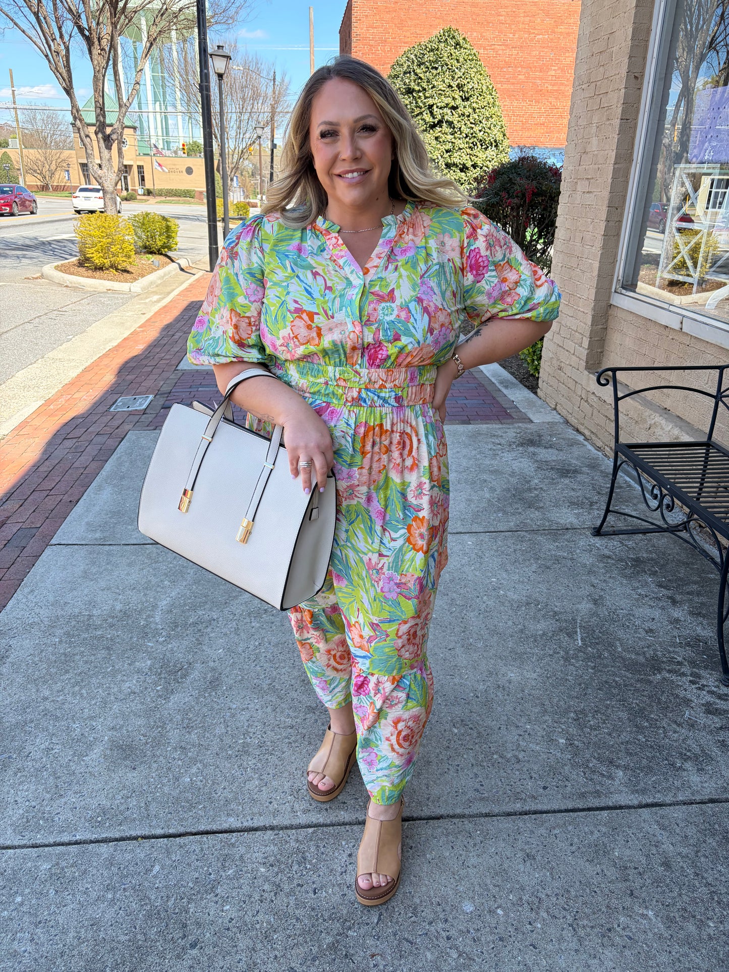 PLUS Oddi Floral Tiered Midi Dress with Puff Sleeves - Marigold Garden