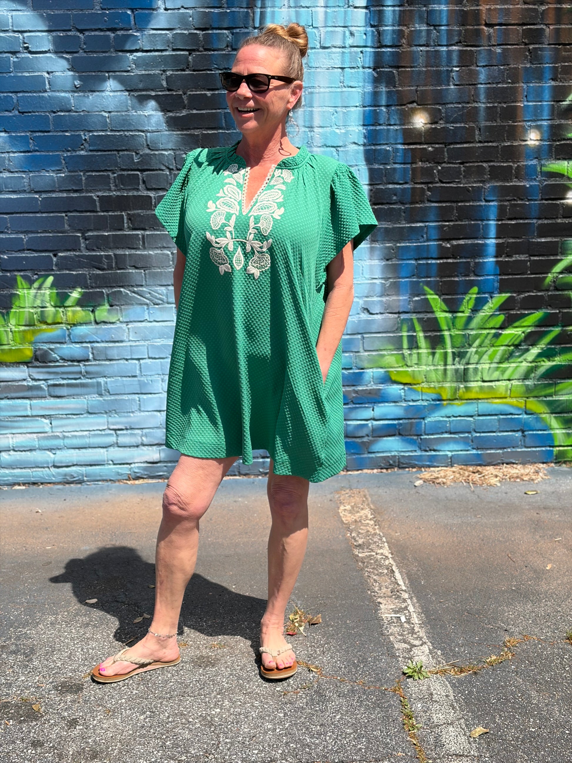 Umgee Emerald Bloom Embroidered Jacquard Flutter Sleeve Dress www.shoppesonmainconover.com Umgee Emerald Bloom Embroidered Jacquard Flutter Sleeve Dress www.shoppesonmainconover.com