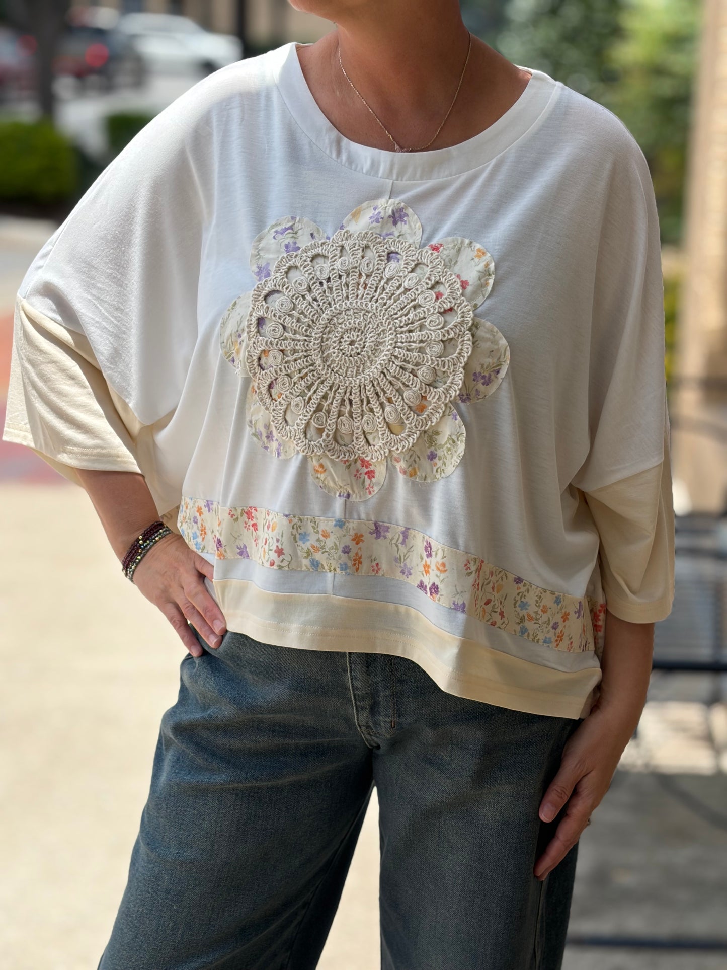 Ivory Lace Embroidered Short Sleeve Top
