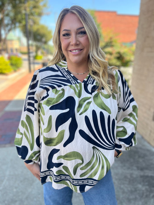 Umgee Boho Leaf Print Blouse – Relaxed & Flowing Tops