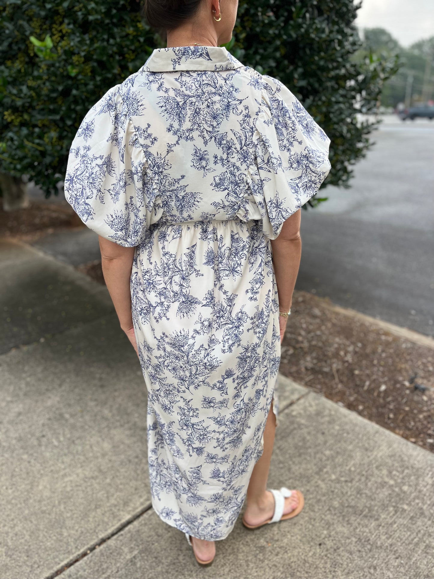 Cream and Blue Floral Dress