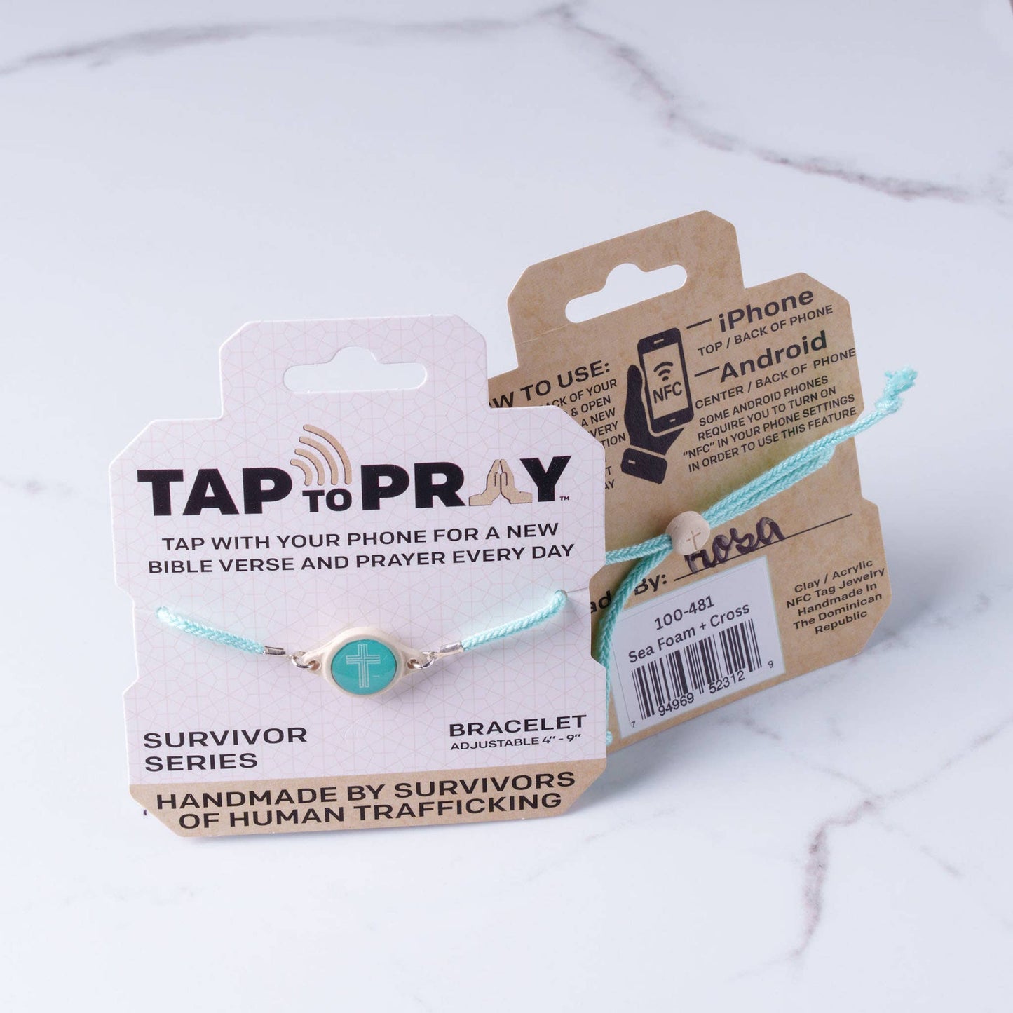 Tap To Pray™ - Survivor Series Handmade Bracelets: Turquoise + Cross