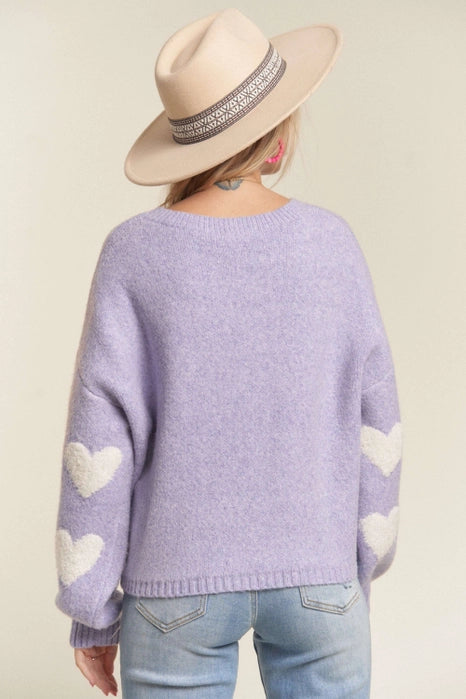 Madelyn Lovely Hearts Crew Neck Sweater – Lavender