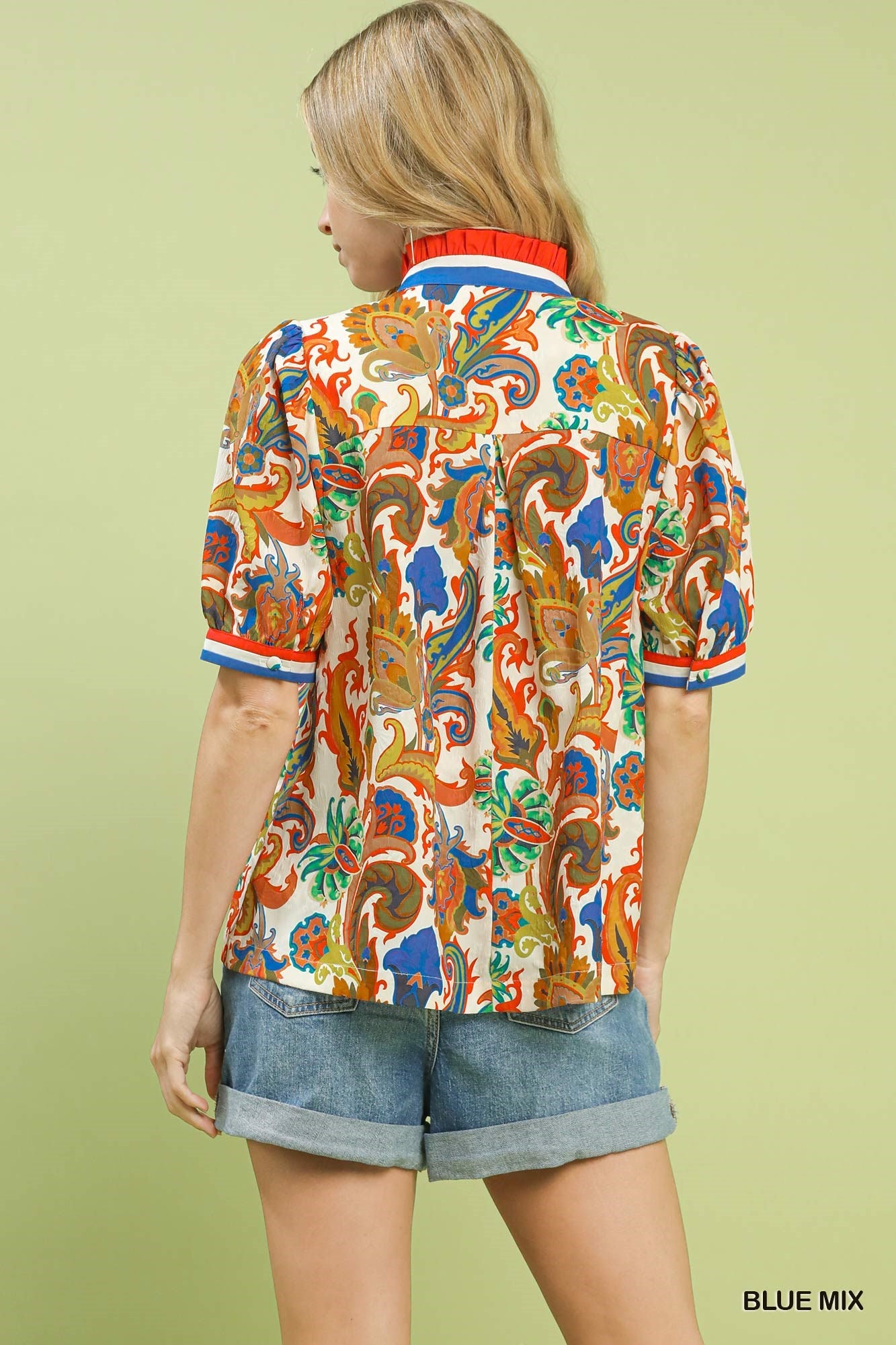 Umgee Blue Jacquard Abstract Print Top