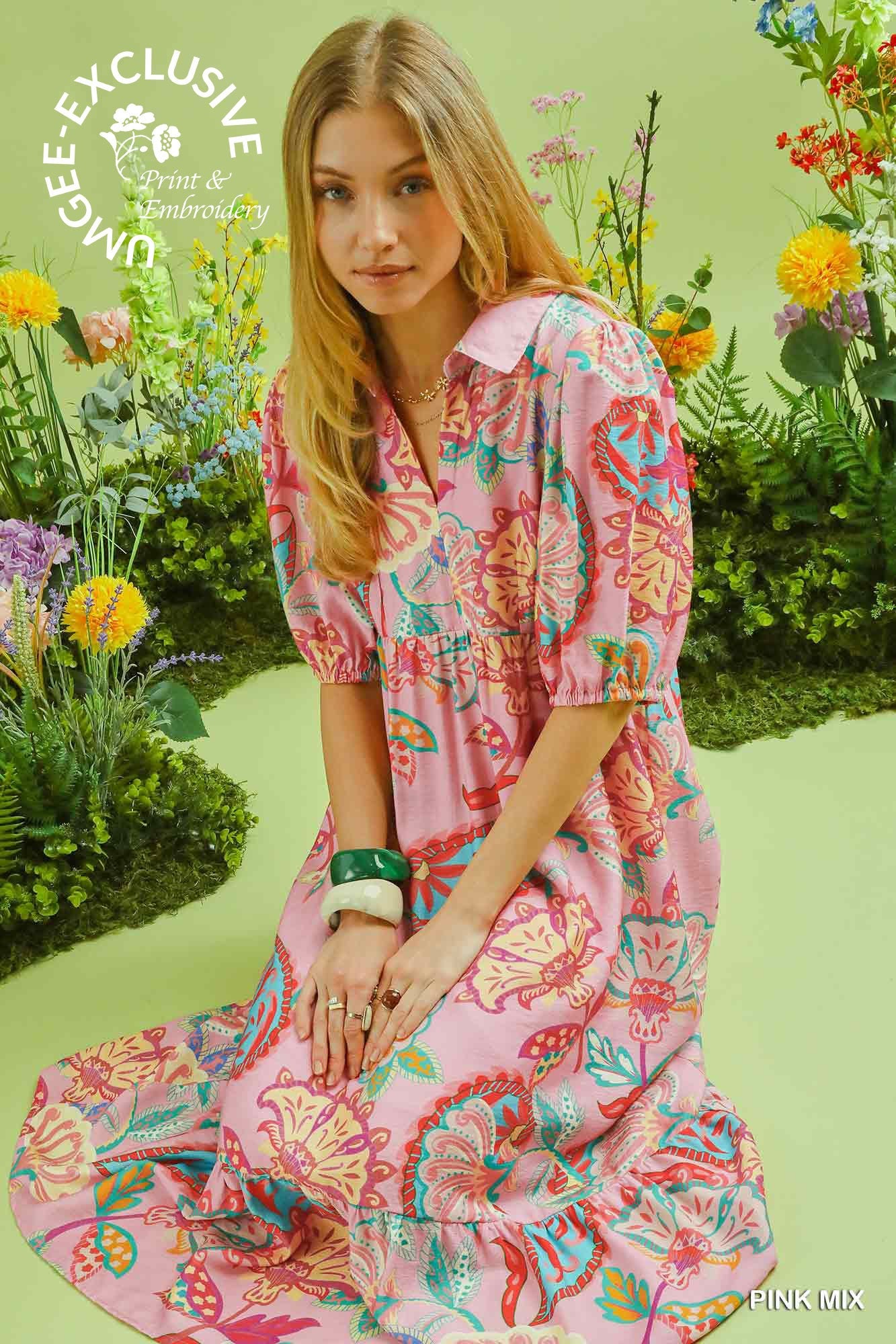 Umgee Exclusive Mix Paisley Print Maxi Dress – Pink Mix