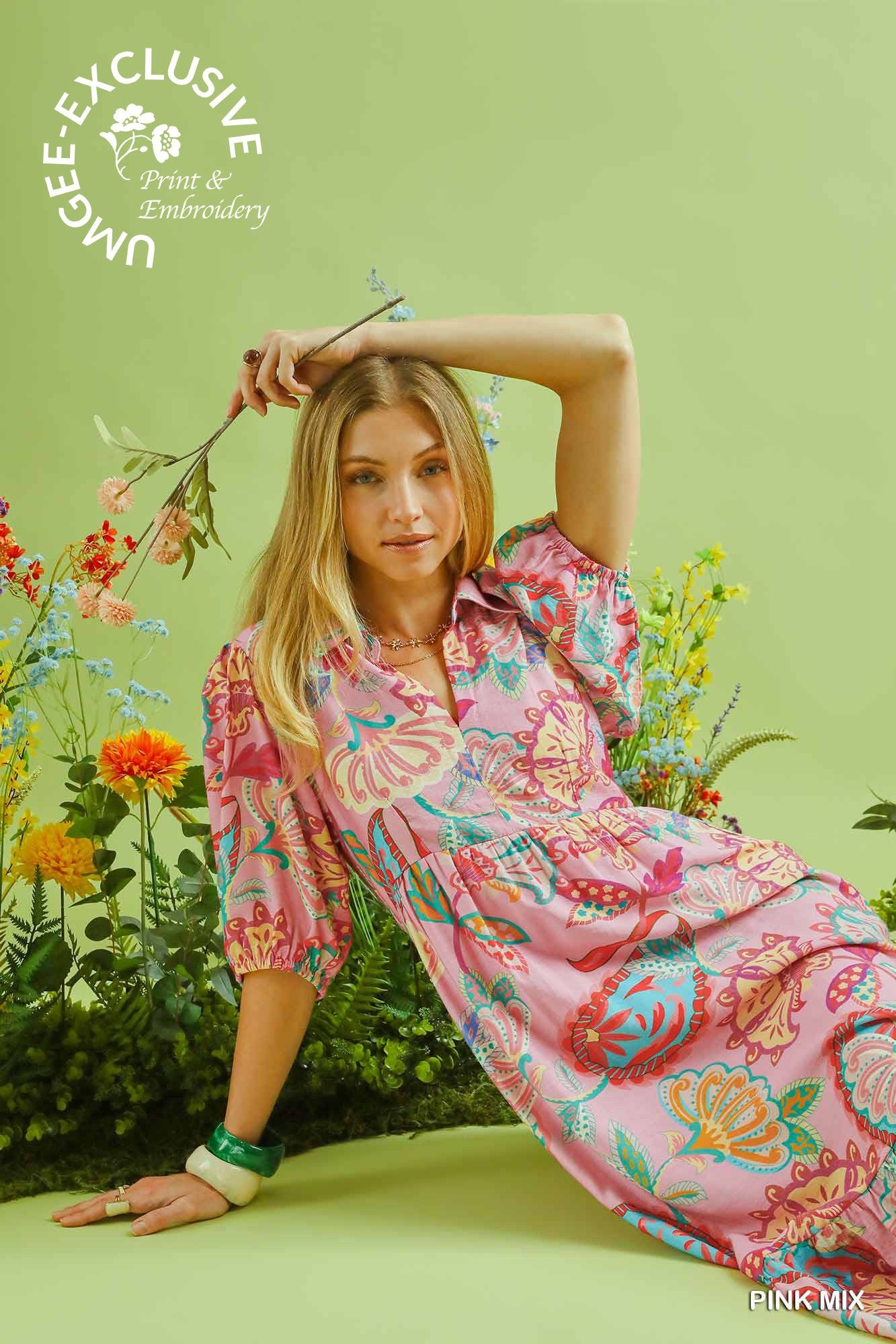 Umgee Exclusive Mix Paisley Print Maxi Dress – Pink Mix