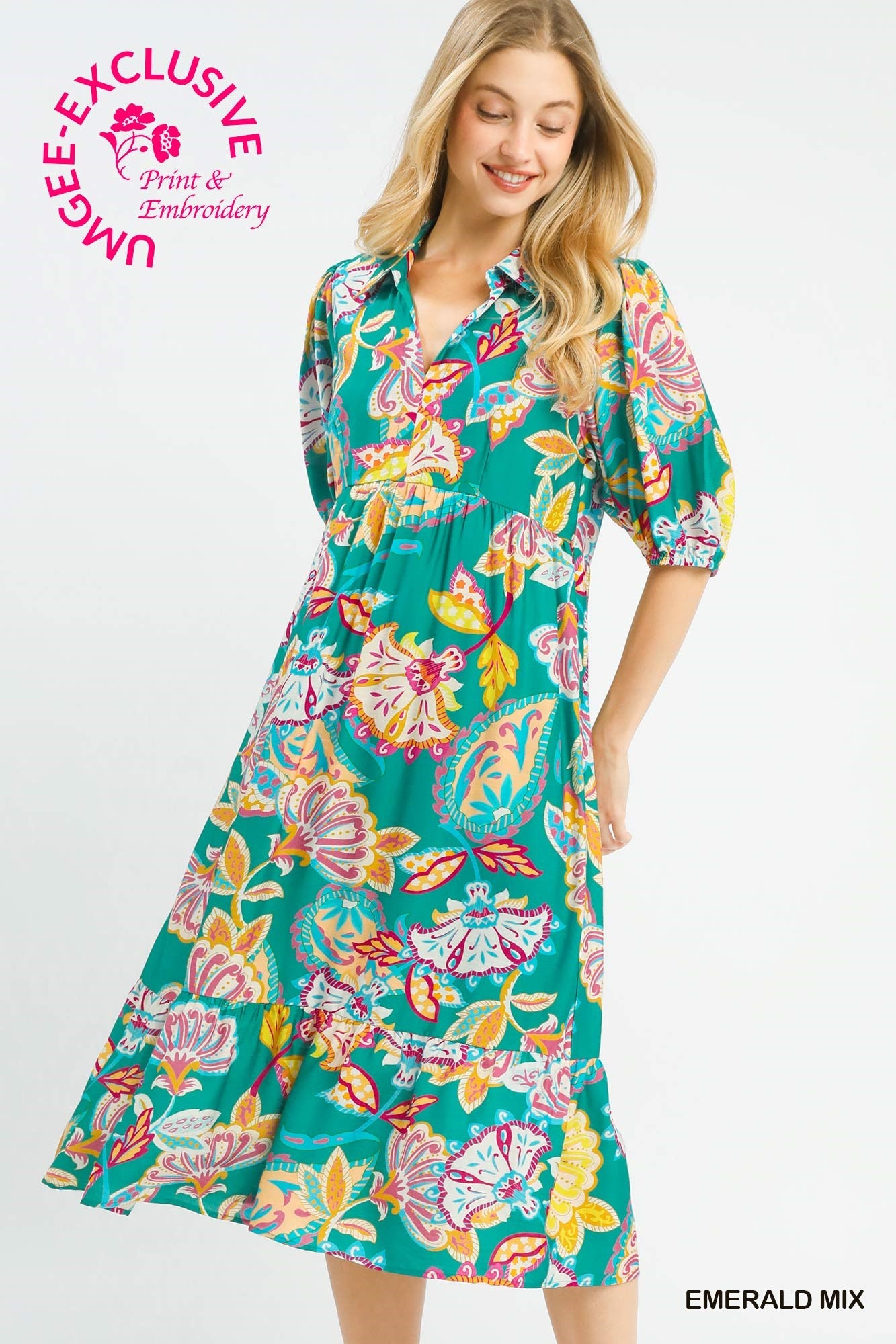 Umgee Exclusive Mix Paisley Print Maxi Dress – Emerald Mix