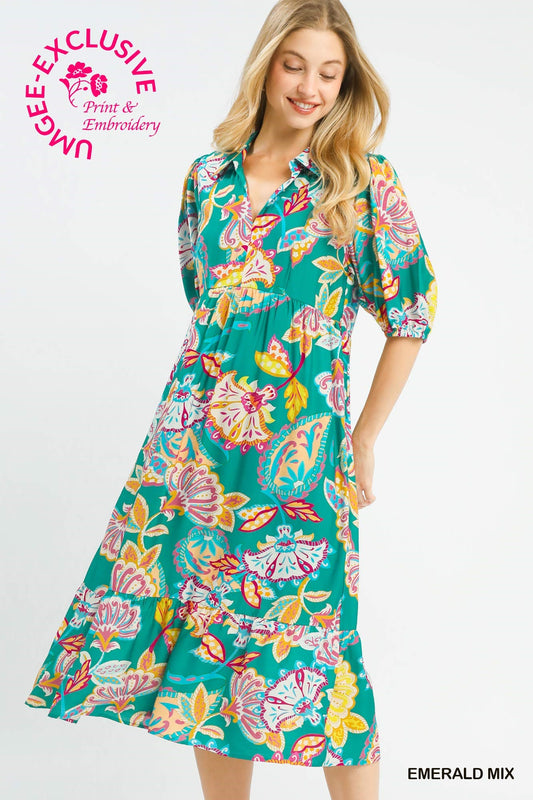 Umgee Exclusive Mix Paisley Print Maxi Dress – Emerald Mix