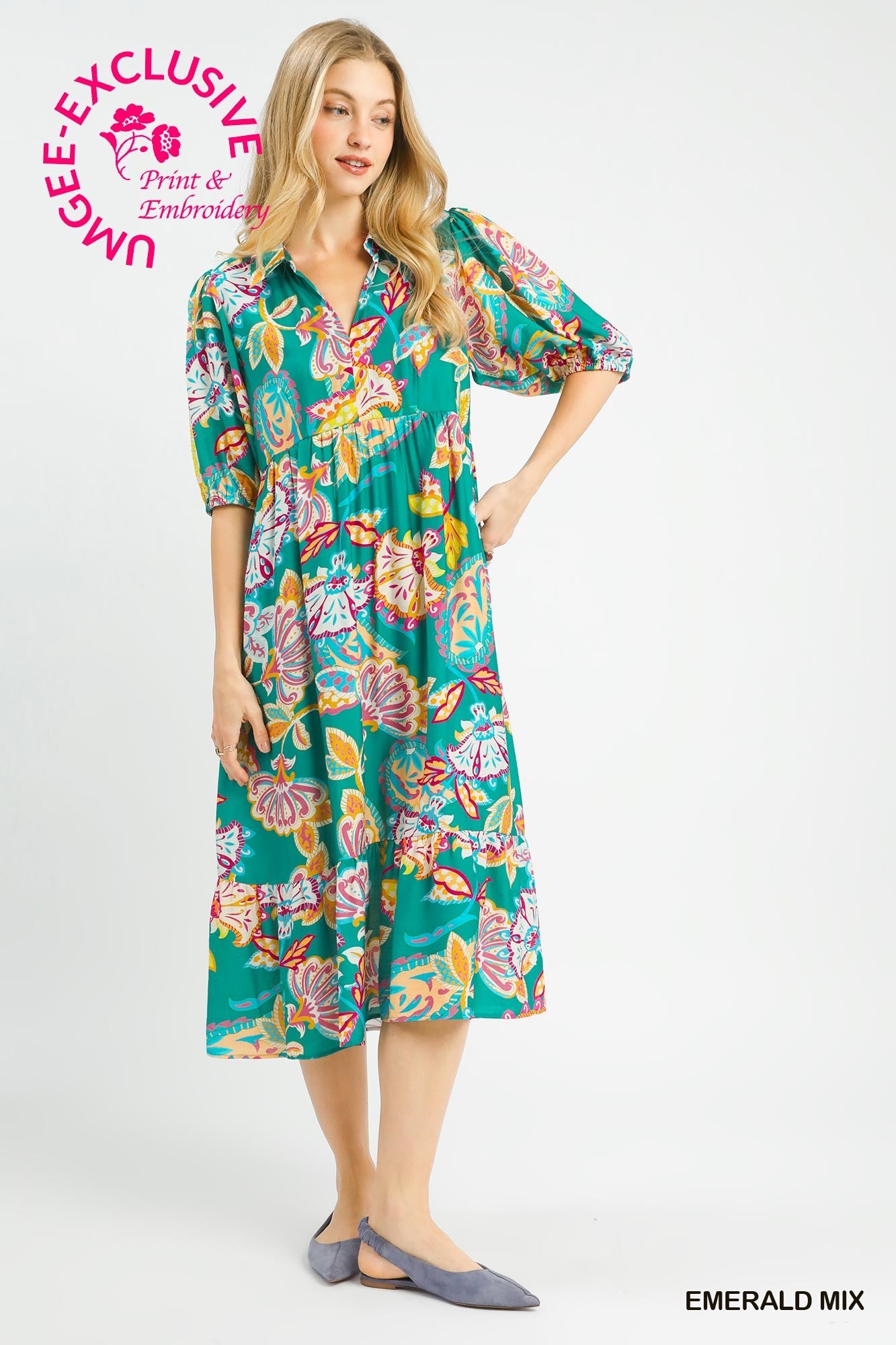 Umgee Exclusive Mix Paisley Print Maxi Dress – Emerald Mix