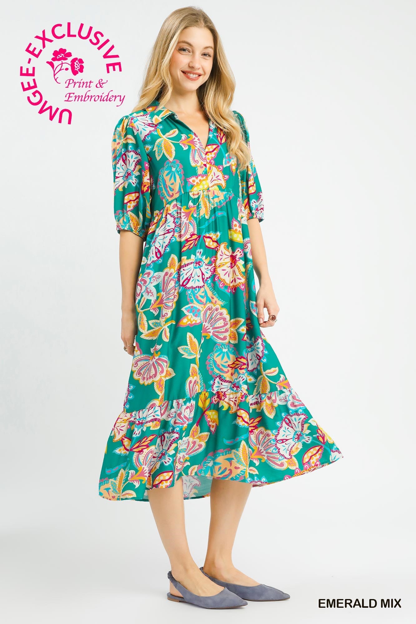 Umgee Exclusive Mix Paisley Print Maxi Dress – Emerald Mix