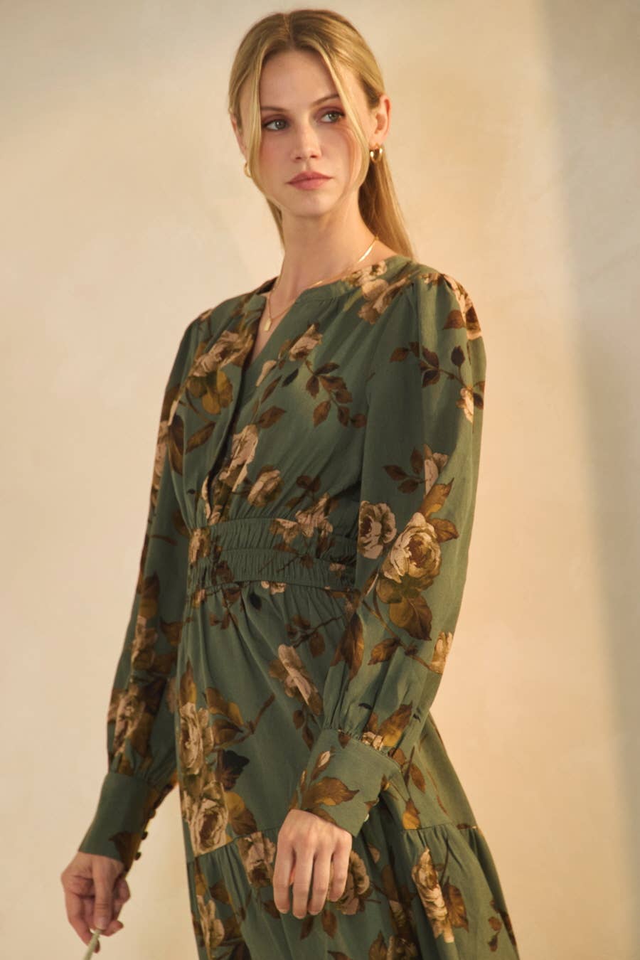 Oddi Deep Sage Floral Tiered Maxi Dress