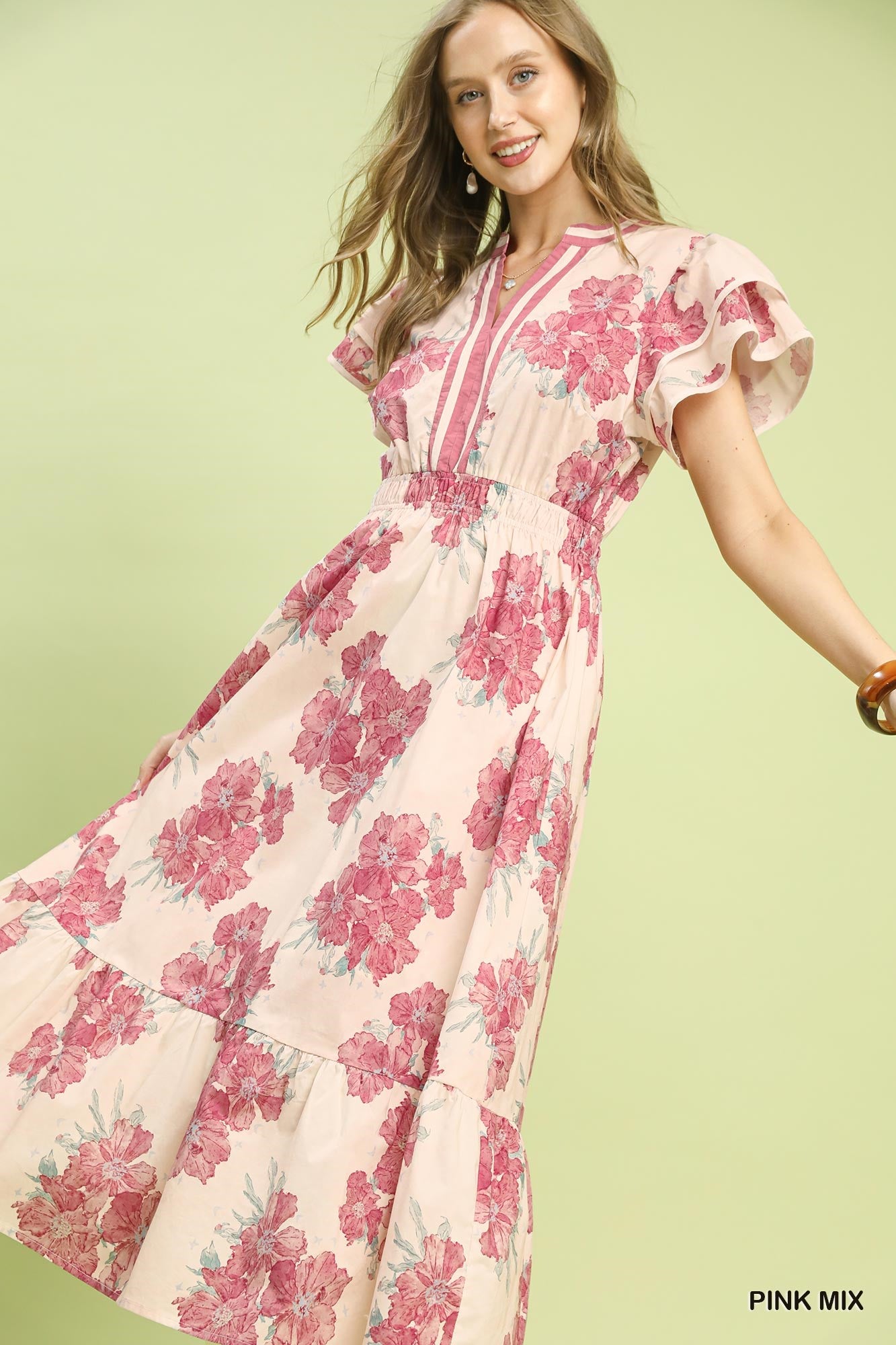 open lace back dress Donna Morgan V Neck Flutter Sleeve Dress - Blush/ Pink main image 0