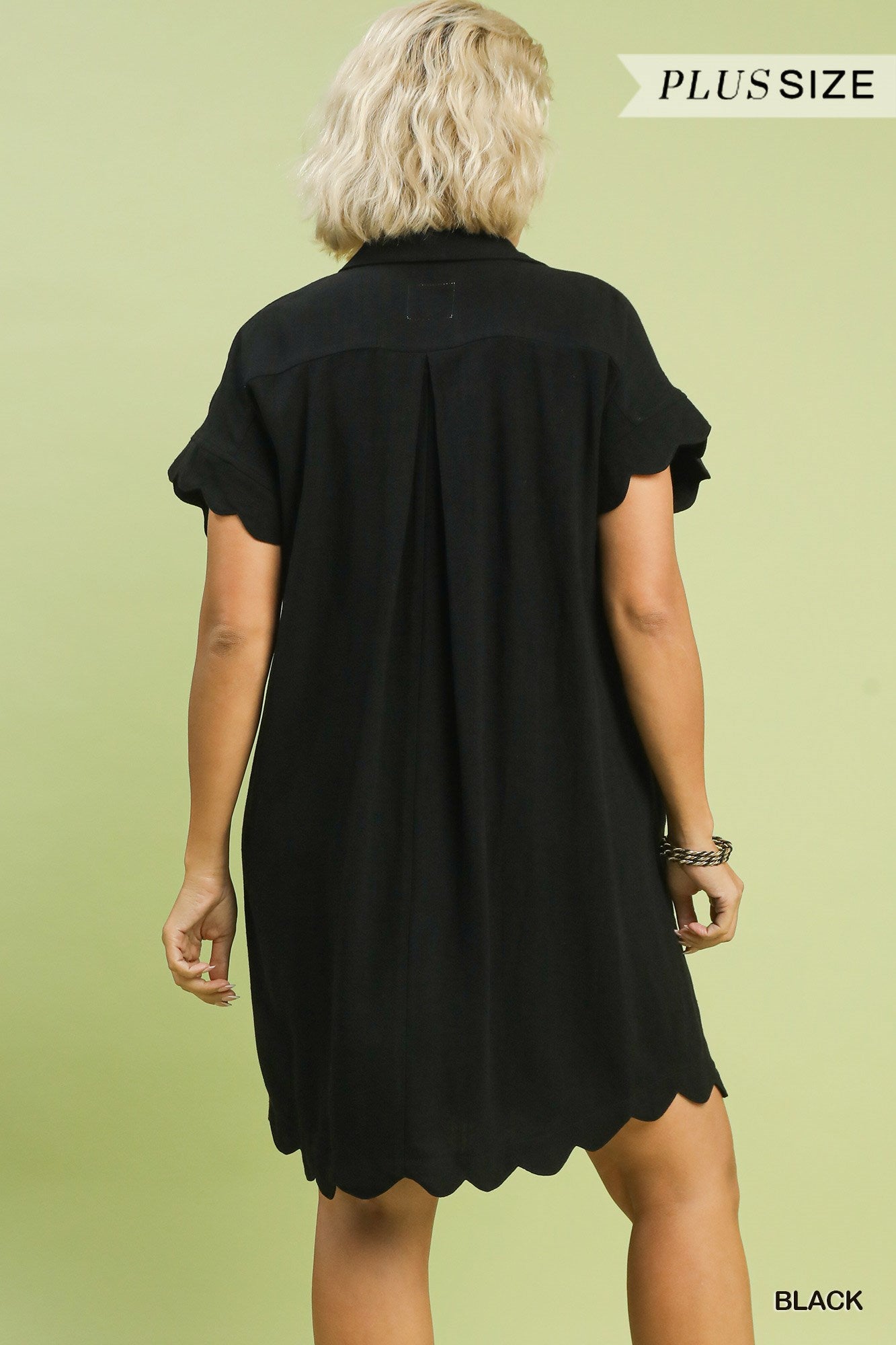 PLUS Umgee Linen Scalloped Hem Dress – Black