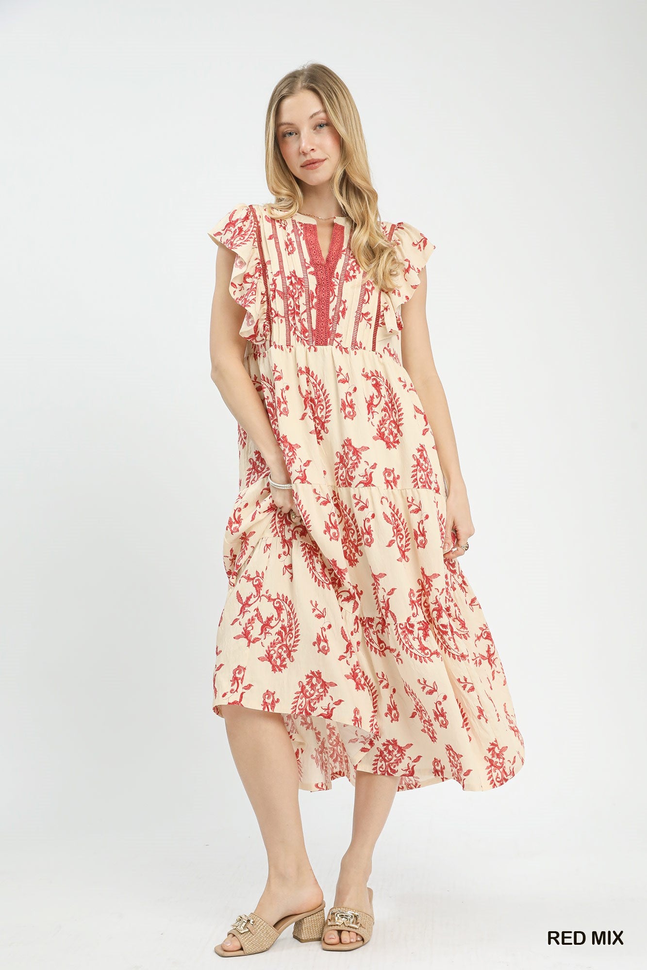 Umgee Red Mix Paisley Print Tiered Midi Dress www.shoppesonmainconover.com Umgee Red Mix Paisley Print Tiered Midi Dress www.shoppesonmainconover.com