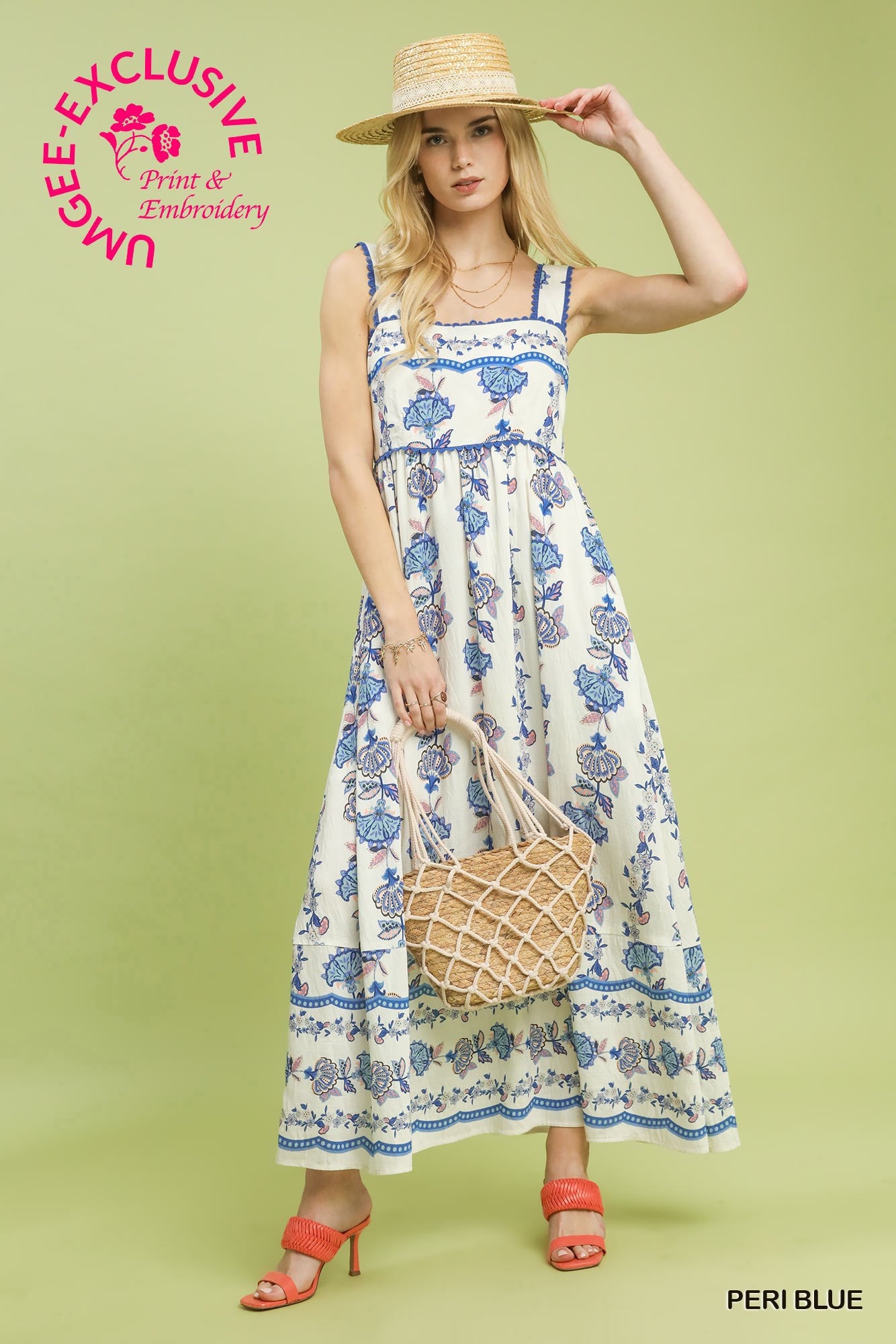 Umgee Peri Blue Floral Tiered Midi Dress with Scalloped Straps www.shoppesonmainconover.com Umgee Peri Blue Floral Tiered Midi Dress with Scalloped Straps www.shoppesonmainconover.com
