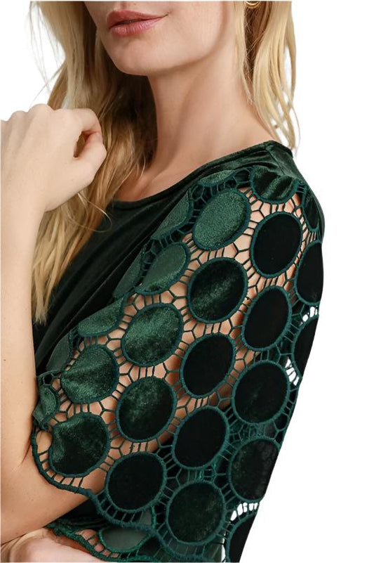 Umgee Deep Green Round Neck Velvet Top