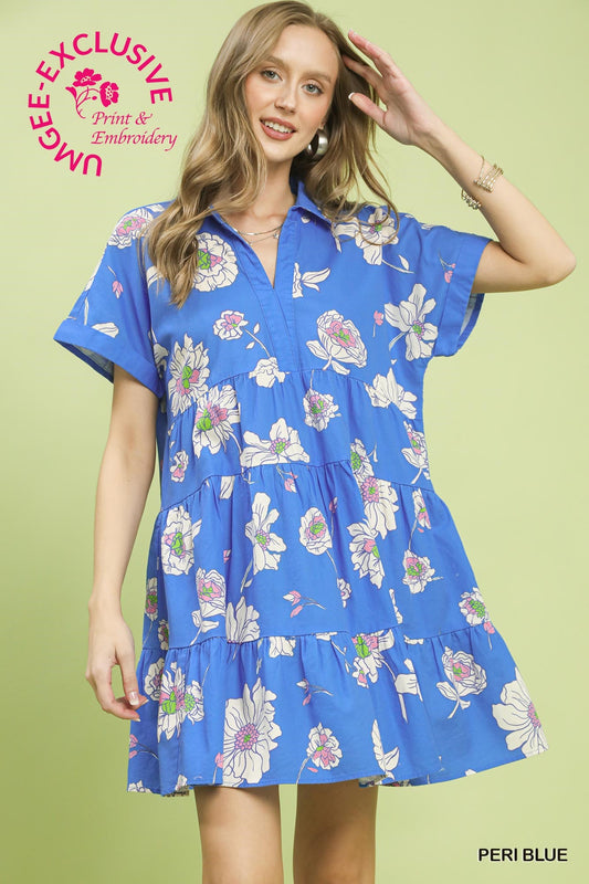 Umgee Periwinkle Floral Tiered Dress