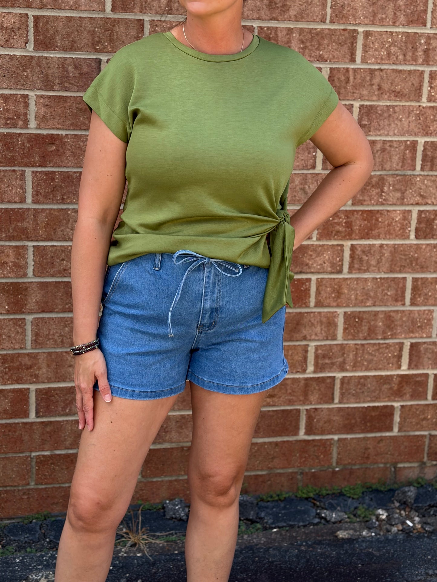HR Denim Shorts with Tie Waistband