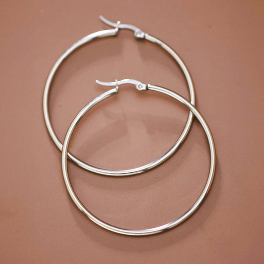 Tarnish-Resistant Waterproof Stainless Steel Hoop Earrings  - Silver