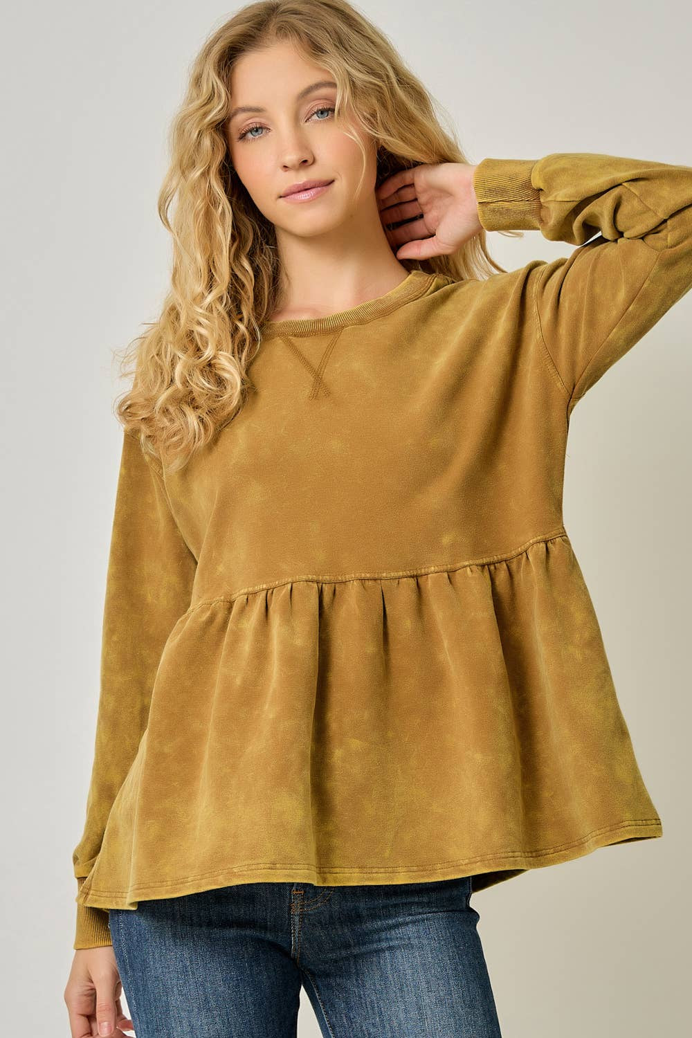 Mystree Washed Babydoll Sweatshirt - Toffee