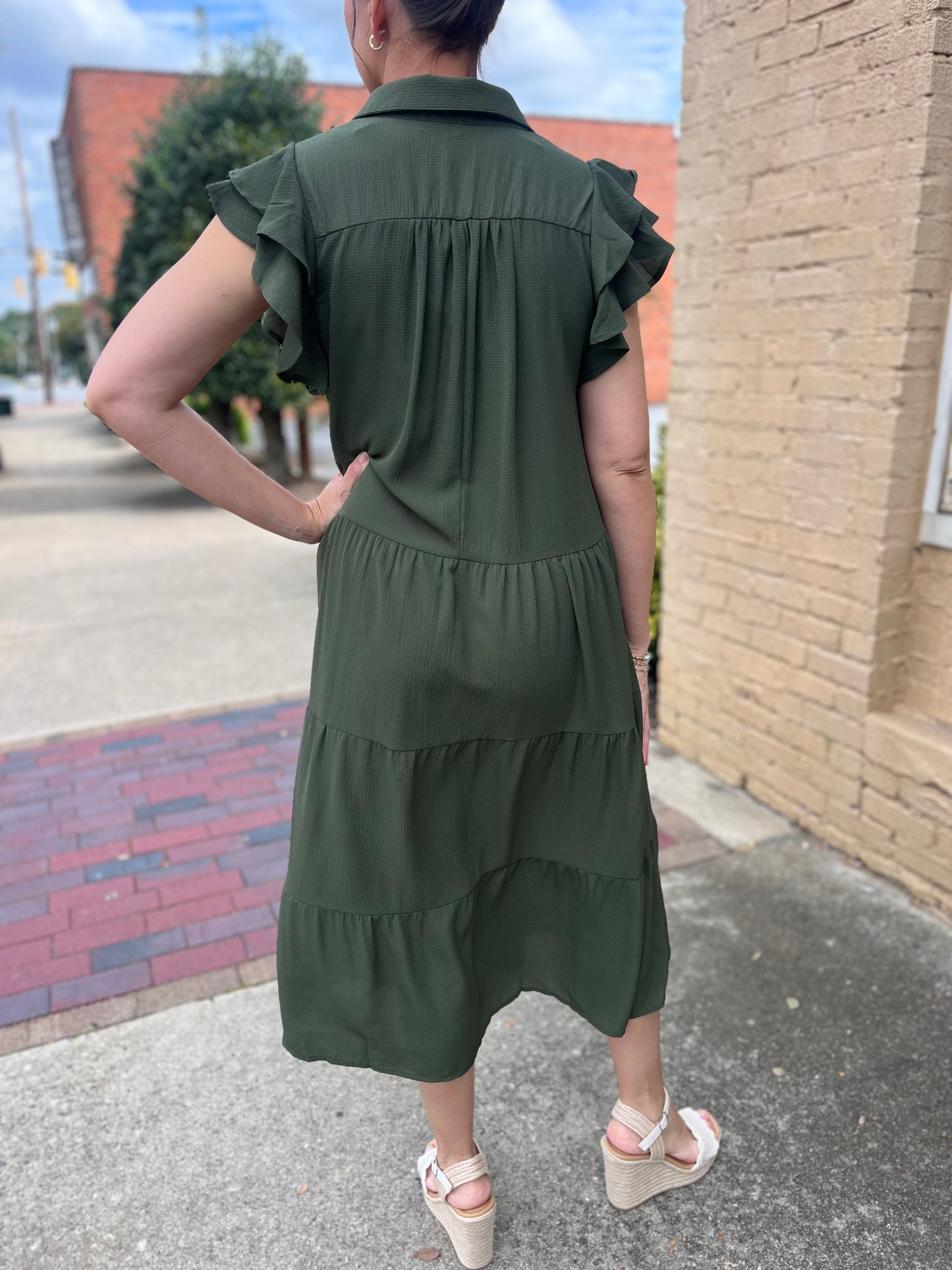 Umgee Olive Green Midi Dress with Collar