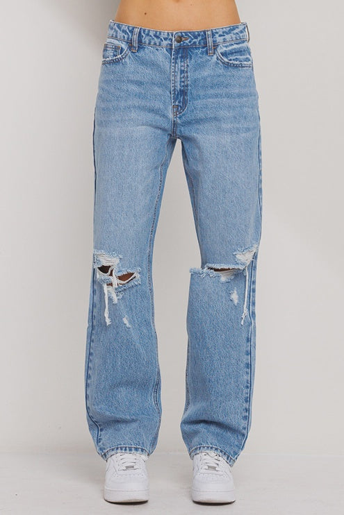 High Rise Boyfriend Jean with Knee Slit - Medium