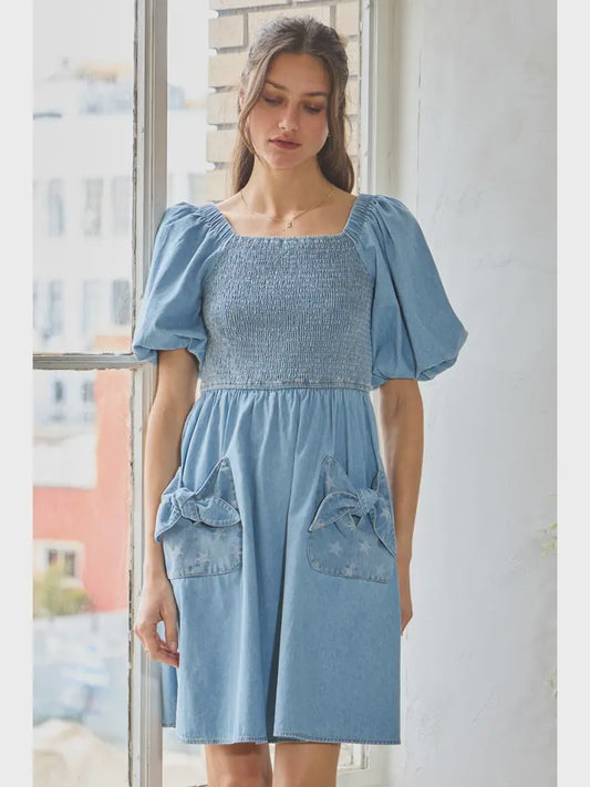 Washed Denim Baby Doll Dress
