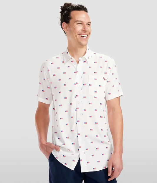 Grand Ol' Flag Hawaiian Shirt - Men's Patriotic Button Down Tipsy Elves