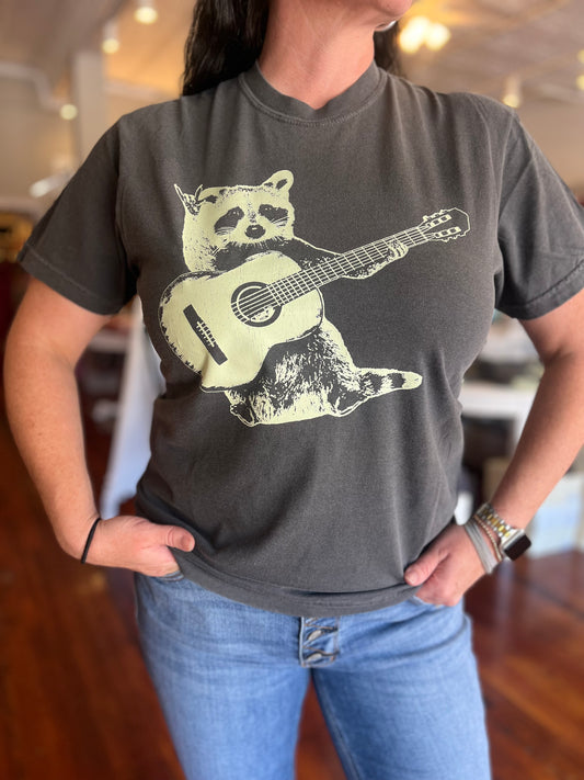 Raccoon Playing Guitar Comfort Colors Graphic Tee