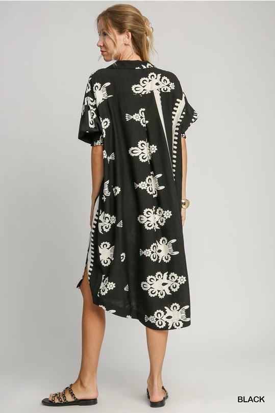 Umgee Black Abstract Print Midi Dress