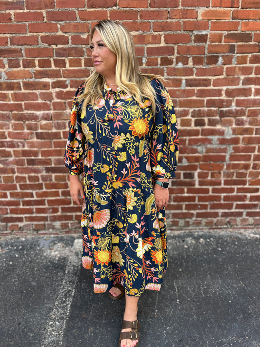 PLUS Umgee Copyright Mix Floral Tiered Midi Dress