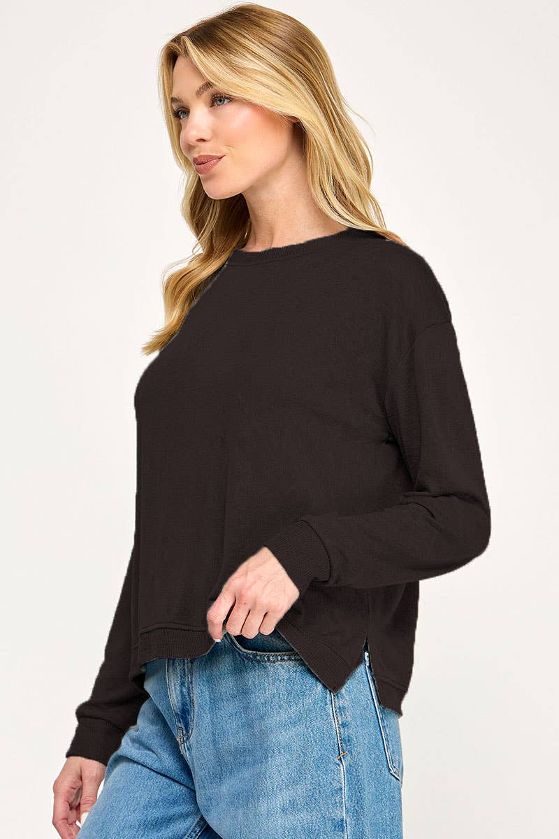Wasabi + Mint Slub Hacci Boxy Long Sleeve Top - Black
