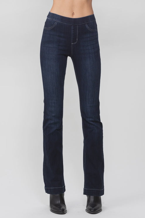 PLUS Indigo Pull On Flare Denim - Curvy Dark Flare