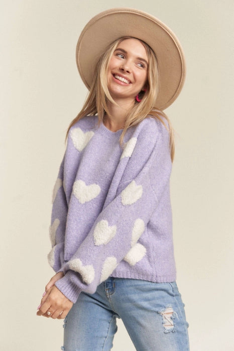 Madelyn Lovely Hearts Crew Neck Sweater – Lavender