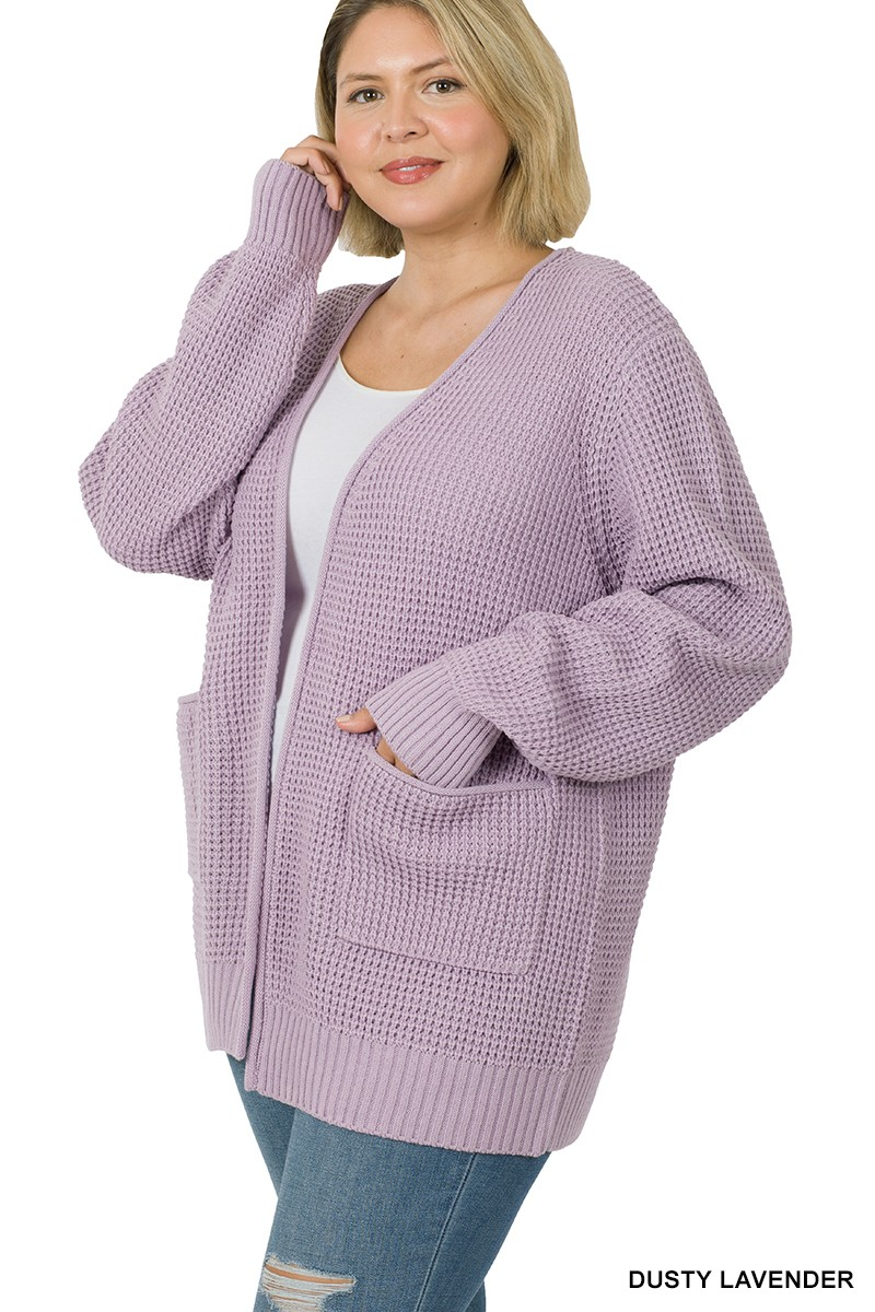 PLUS WAFFLE KNIT CARDIGAN WITH POCKETS