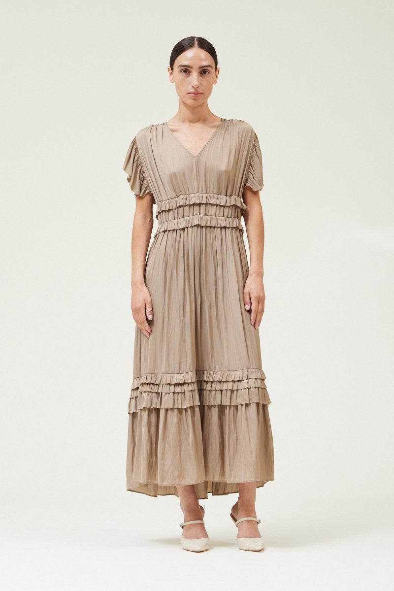 Grade & Gather Desert Taupe Satin Dress