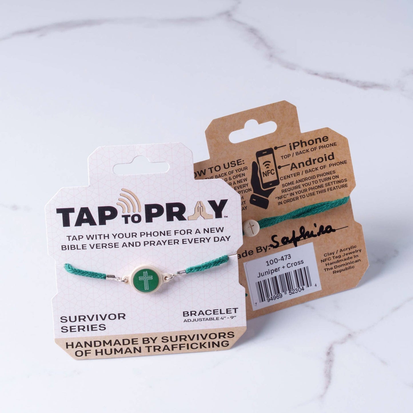 Tap To Pray™ - Survivor Series Handmade Bracelets: Juniper + Cross
