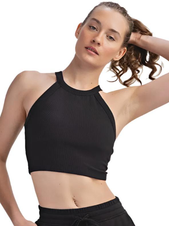 Nylon Rib Cropped Halter Tank