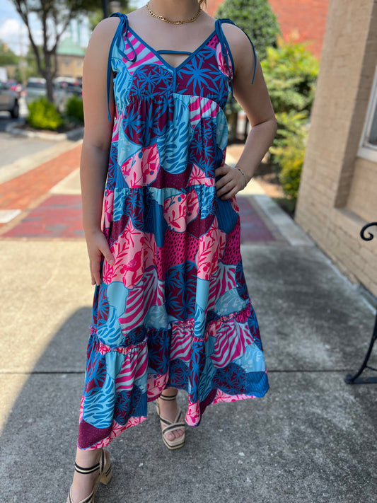 Umgee Tropical Mixed Print Maxi Dress Umgee