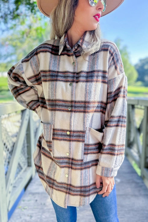 Cream Plaid Printed Oversized