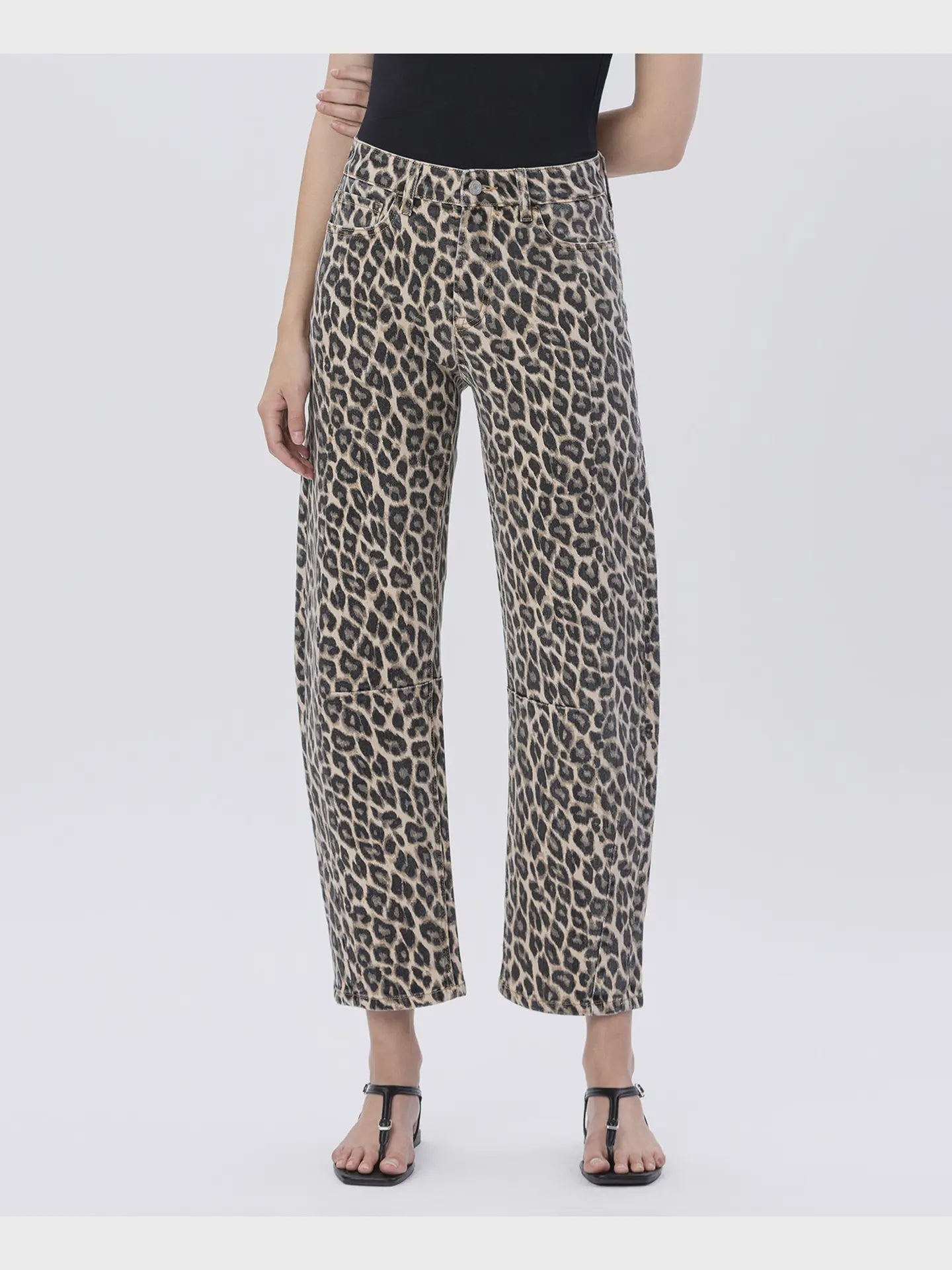 VERVET High Rise Leopard Barrel Jeans