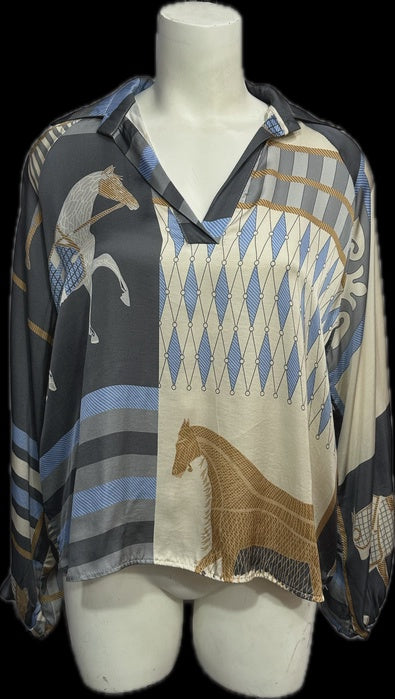 Italian Abstract Horse Silk Top - ONE SIZE