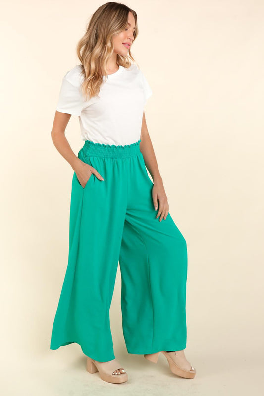 Haptics Emerald Smocked Waist Wide Leg Pants