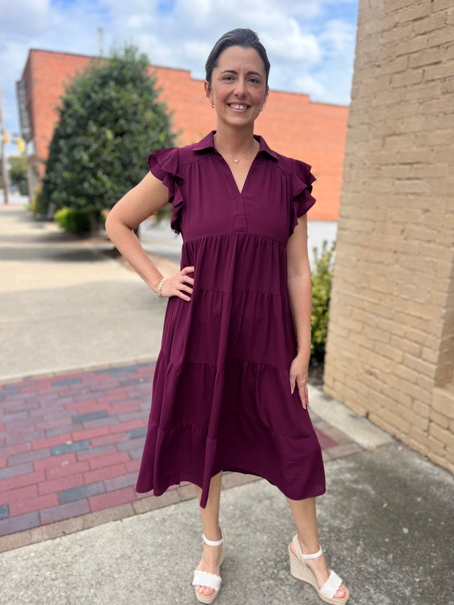 Umgee Plum Midi Dress with Collar