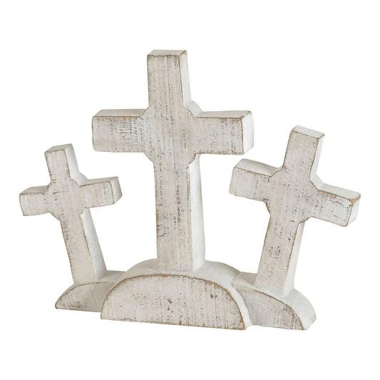 3 White Crosses Tabletop Cross